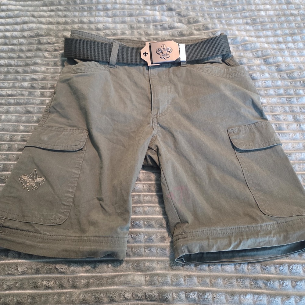 Boy Scouts of America BSA Uniform Cargo Shorts Green Youth Size 12 W/ Belt